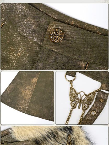 Green Low-Waist Buckle Flared Pants with Plush Waist Bag