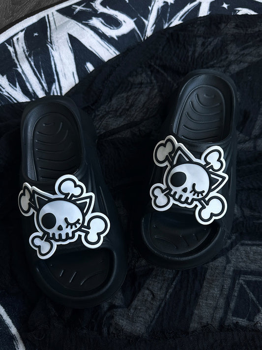 Summer White and Applique Gothic Slippers Skeleton Black