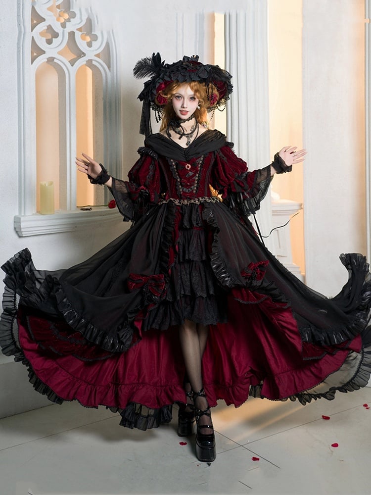 Große schwarze Hanayome Lolita / roter Hut weiß