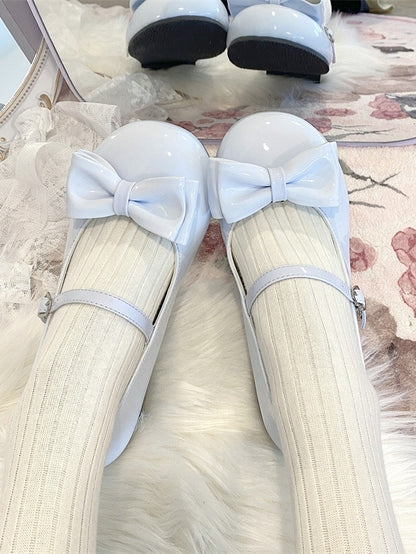 Closure Baby Lolita Heart - Blue with Low-heel Mary and Round for Toe Janes Removable Bow Style