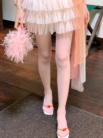 Strumpfhose mit Strassverzierung Rosa/Weiß/Schwarz/Braun/Haut