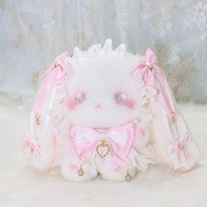 Bunny Bag 6 Heart Colors Decorated Plush Tassel Strap White Macaron with Convertible