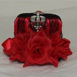 青/赤の帽子の装飾とラインストーンの王冠レースのミニデザインの花柄