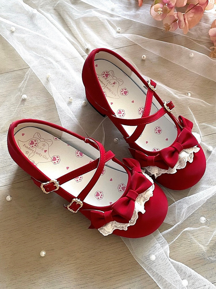 Jane Red Scalloped Shoes with Hem PU Mary Lolita Elegant