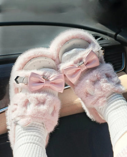 Kei Plush Slippers Rebellious Jirai Embroidery Pink Kitten -