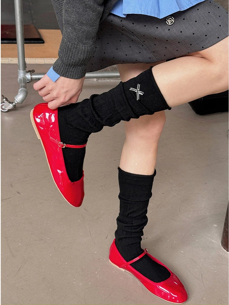 Embellishments Ribbed 4-Color with Bow Calf Socks