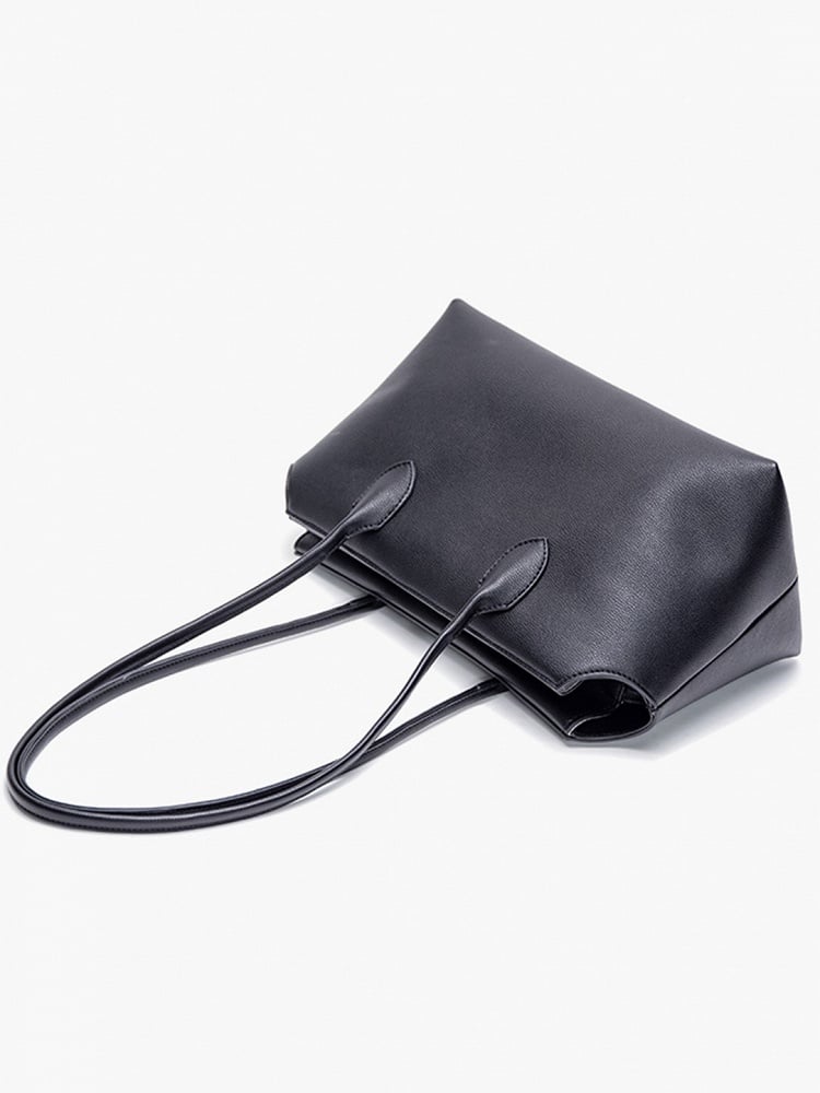 Black Minimalist Soft-Sided One-Shoulder Tote Bag - Spacious And Stylish