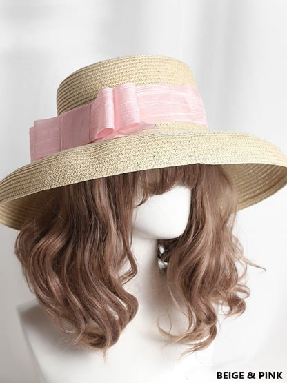 Wide-brim Satin Ribbon Options Hepburn-style 11 Lolita Color Straw Hat