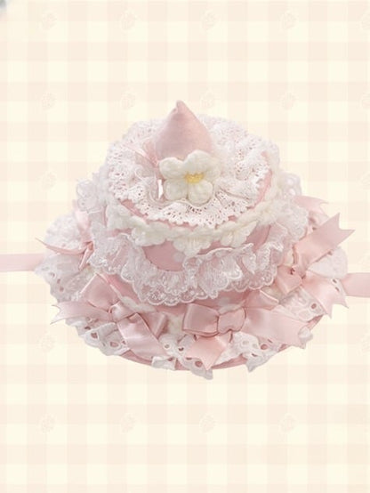 White/Pink/Red/Blue Lace Strawberry Decoration Lolita Cake Mini with Hat and