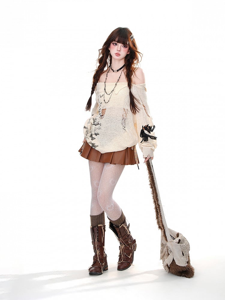 Brauner Minirock mit hoher Taille und Kellerfalten