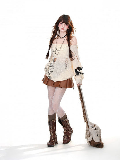 Brauner Minirock mit hoher Taille und Kellerfalten