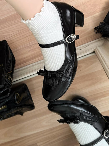 Design Spiderweb Janes Mary Top Black Gothic Bow at