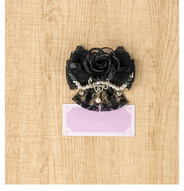 Jirai Kei Pink/Apricot/Black Lace Rose Beaded Chain Lolita Hairclip