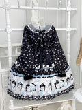 Peter Pan Collar Sweet Lolita Black Long Sleeves Dress with Bunny and Snowflake Print
