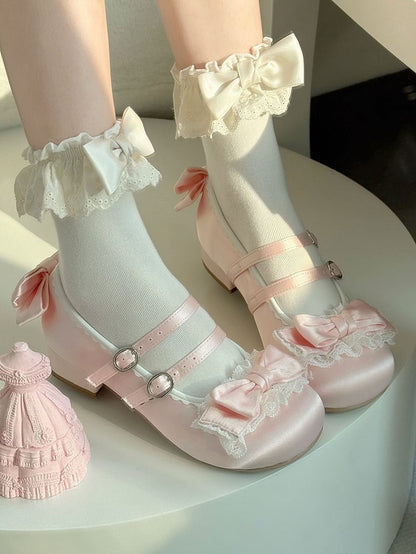 Pink Edging Ruffled Janes - Sweet Lolita Lace Mary