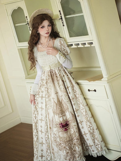Gold Cross Gothic Lolita Empire Dress with Detachable Sleeves - Unknown Star