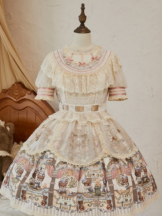 Bestickte beige Schürze Lolita