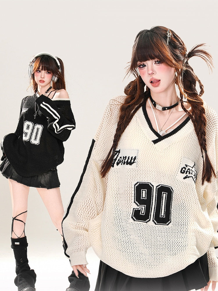 Schwarz/weißes, asymmetrisches Oberteil mit Sonnenschutz und Hohlsaum