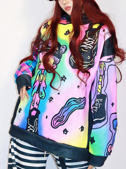 Und Sweatshirt Gyaru Sneaker Mode Bunte Cartoon Print Übergroßen
