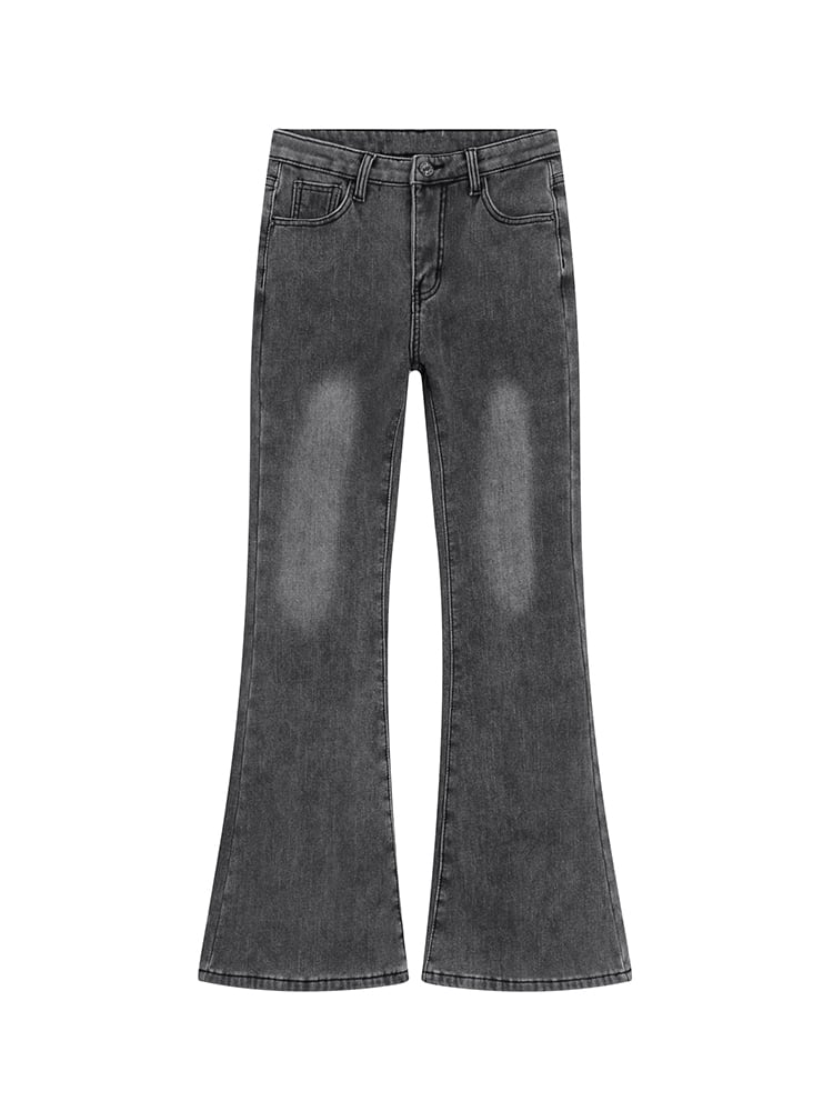 Washed Gray Jeans Low-Rise Flared with Finish Fly Button