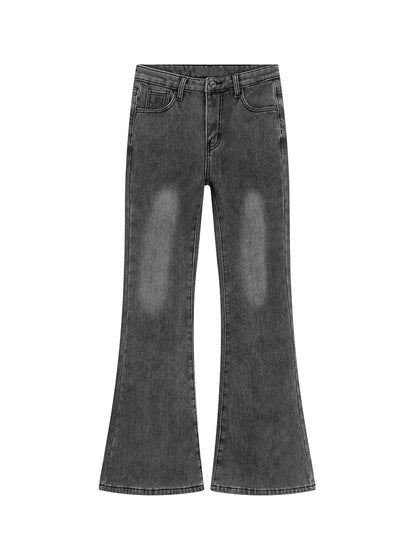 Washed Gray Jeans Low-Rise Flared with Finish Fly Button