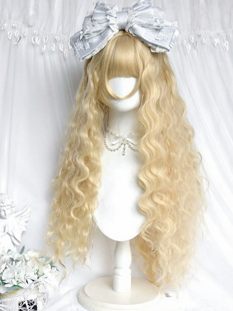 Blonde 80cm Long Wavy Curly Wig with Full Bangs - Sinwavy