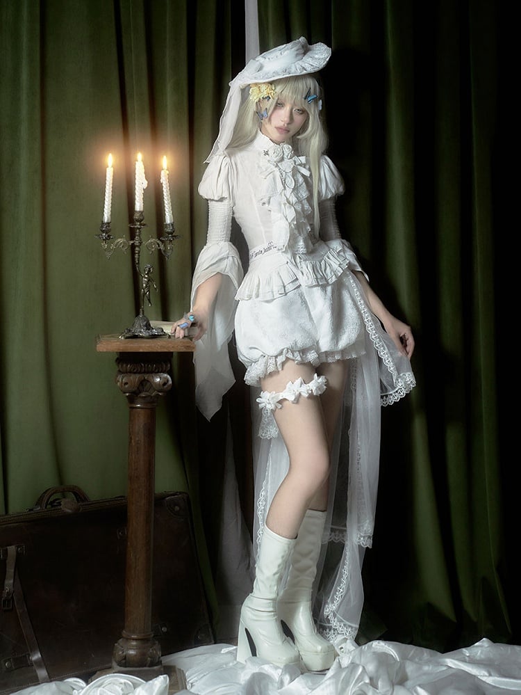 White Shiro Puff Short Sleeves Gothic Lolita  Blouse