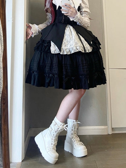 Punk Polished Motifs Platform Heart PU - Cross Boots White