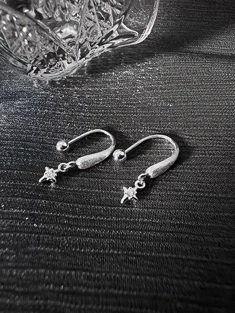 Silver Star Pendant Earrings with Rhinestone Details - Insomnia Artist