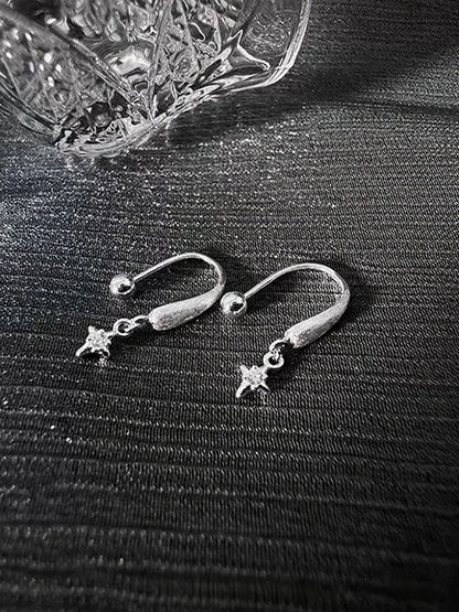 Silver Star Pendant Earrings with Rhinestone Details - Insomnia Artist