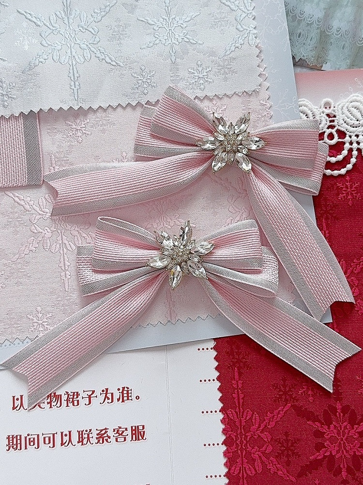 Rhinestone Hairclip Color Options 5 Bowknot Decorated Snow
