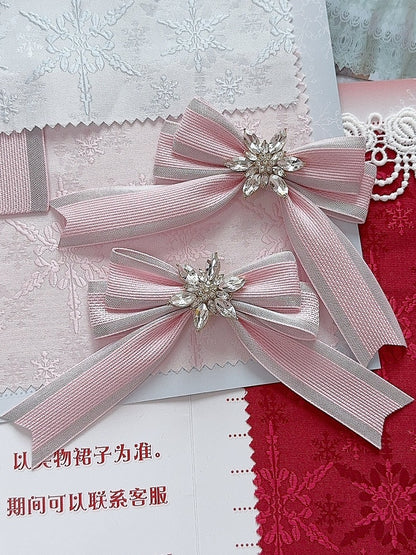 Rhinestone Hairclip Color Options 5 Bowknot Decorated Snow