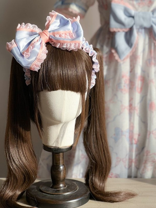 Sweet KC Pink with Edging Bow Lolita Lace Blue