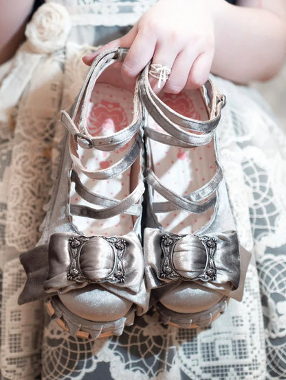 Platforms Lolita PU - Crisscross Silver Sweet Design