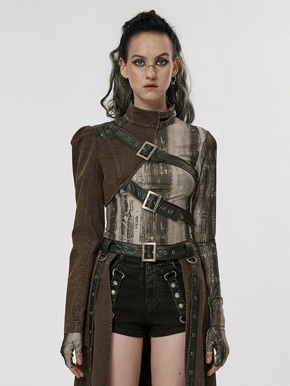 Punk Handsome One-arm Jacket Brown Black