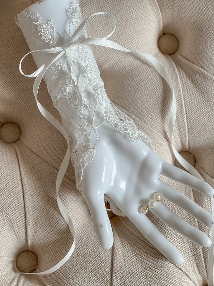 Manschetten Gothic Verzierungen Handgelenk Perle Schwarz/Apricot/Weiß mit Spitze und Blume