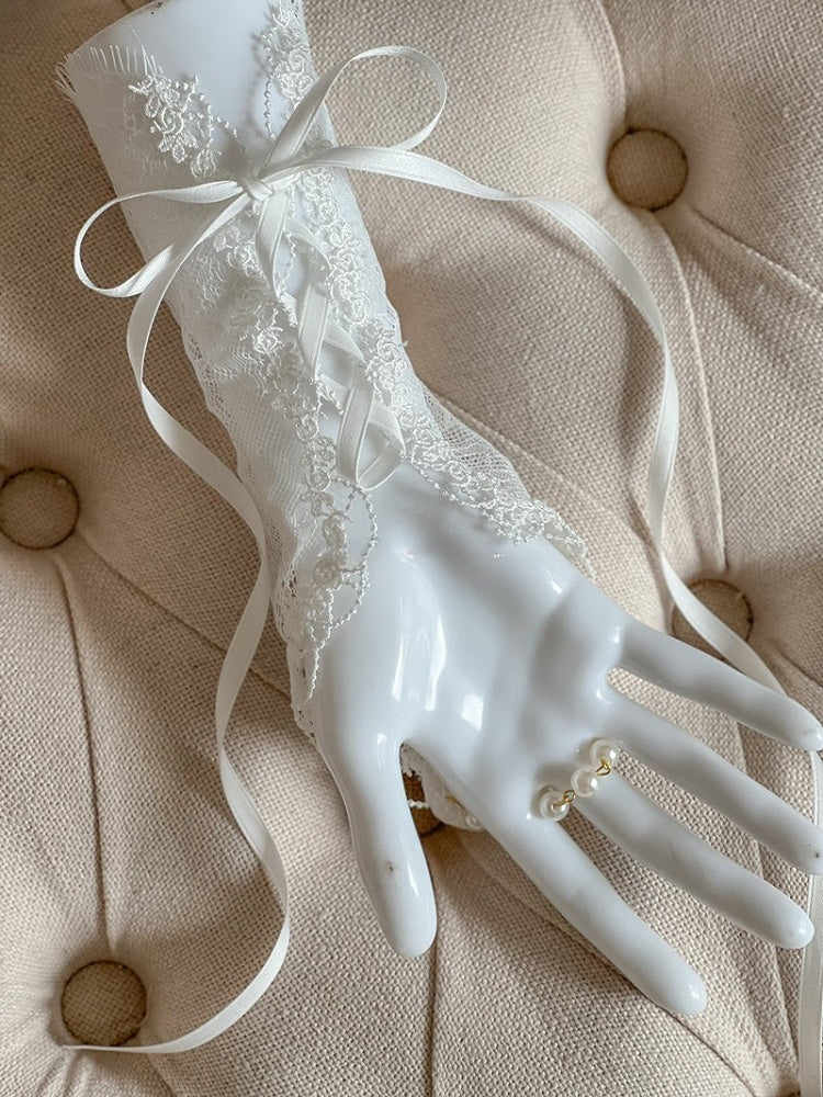 with Flower Black/Apricot/White Lace Wrist Gothic Bead Cuffs and