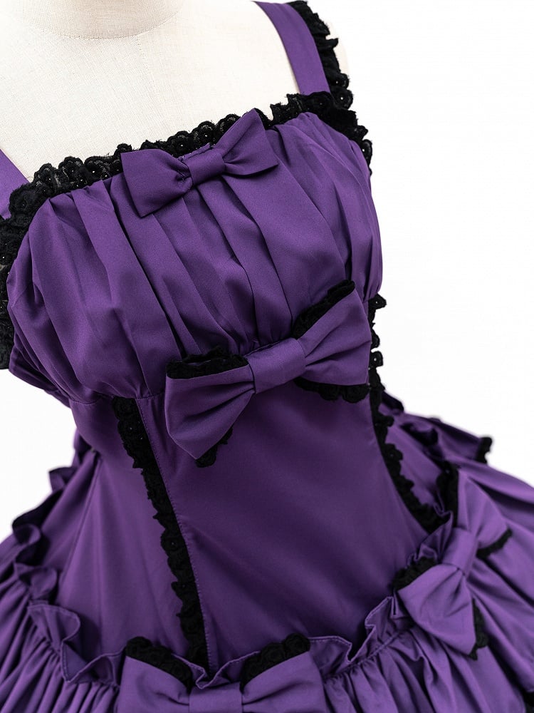 Lolita Gothic and Purple Lace Accents with Trim Dress Ruffles Black Bow Tiered