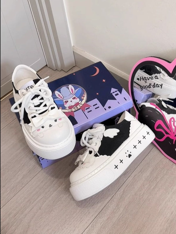 Decor  Cute with Shoes Black Canvas White Themed Bow Bunny