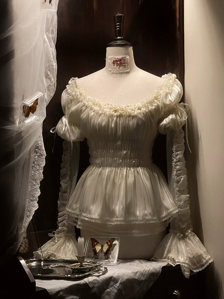 Lace with Beige Lolita Blouse Off-the-shoulder Cuffs