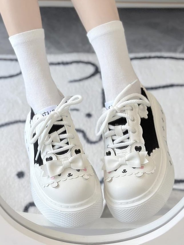 Decor  Cute with Shoes Black Canvas White Themed Bow Bunny