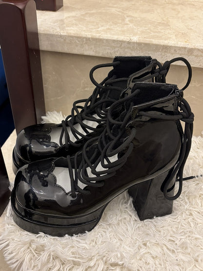 ブラックヒール ゴシック ラップアラウンド ロリータ ハイアンクルストラップ