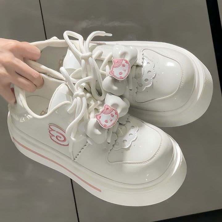 Plateforme Lolita Bout Rond Doux PU avec Baskets Blanc