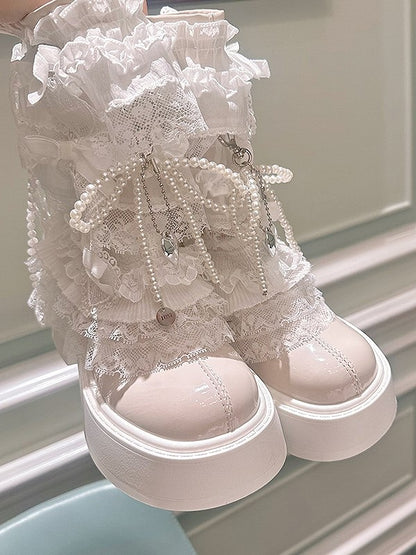 Lace Lolita Platform Elegant Boots Off-white Trim with
