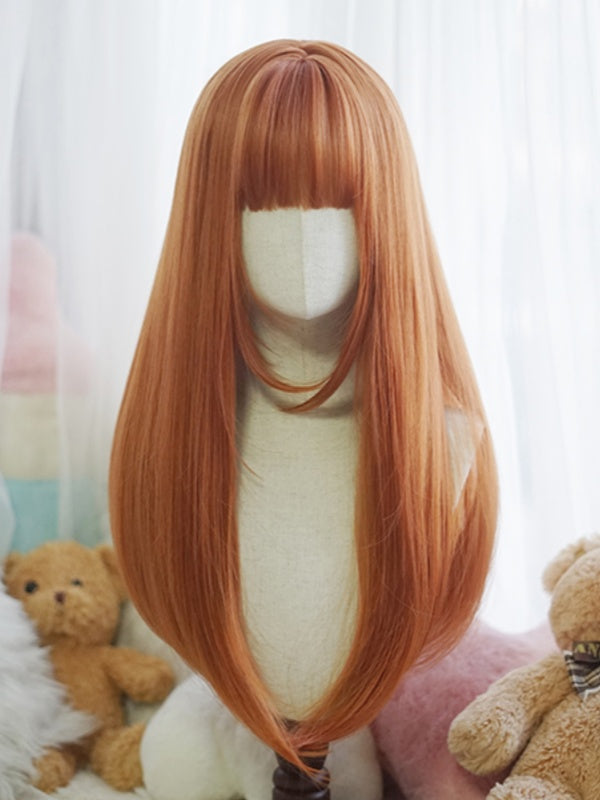 Lange, glatte Perücke in Rot/Rosa/Grün/Lila/Staubblau/Orange mit vollem Pony