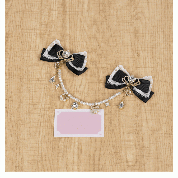 Celestial Collection Moon Options Jirai Kei Bowknot Hairclips with Beaded Chain Gemstone Star 5 Color