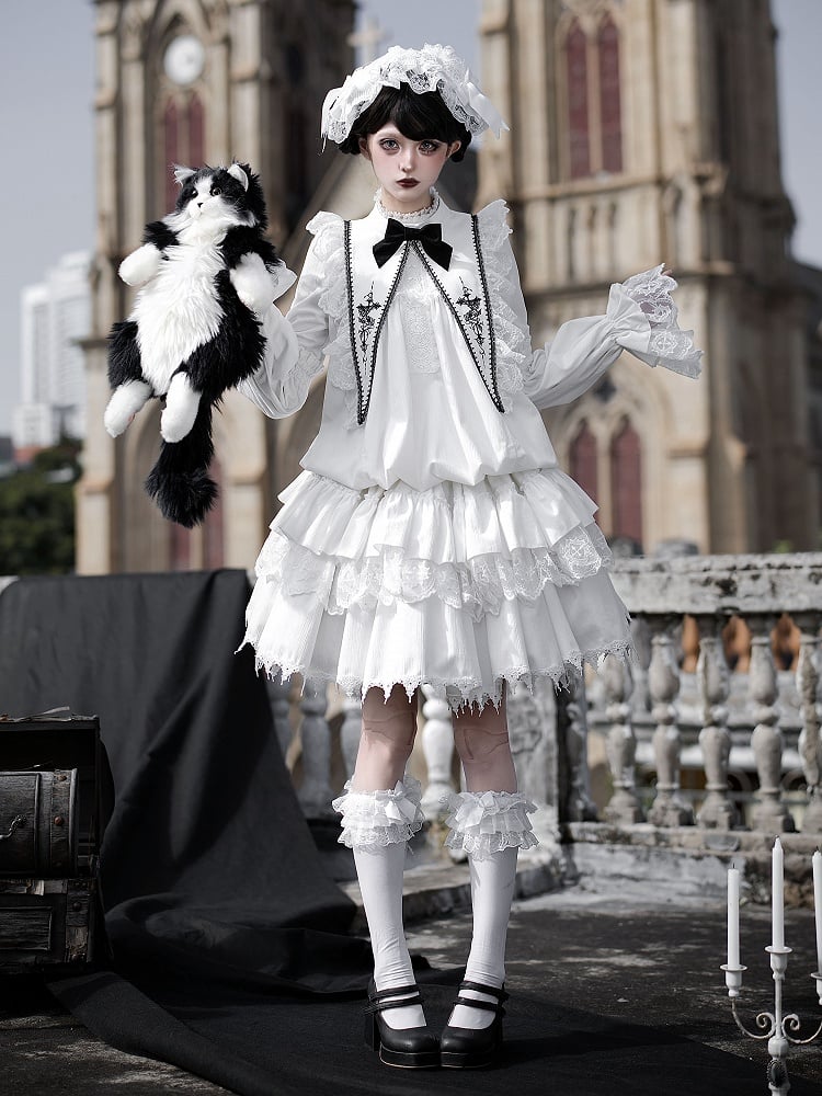 White Drawstring Sharp Hairband + Belt Lolita Collar Waist Gothic Dress Velvet