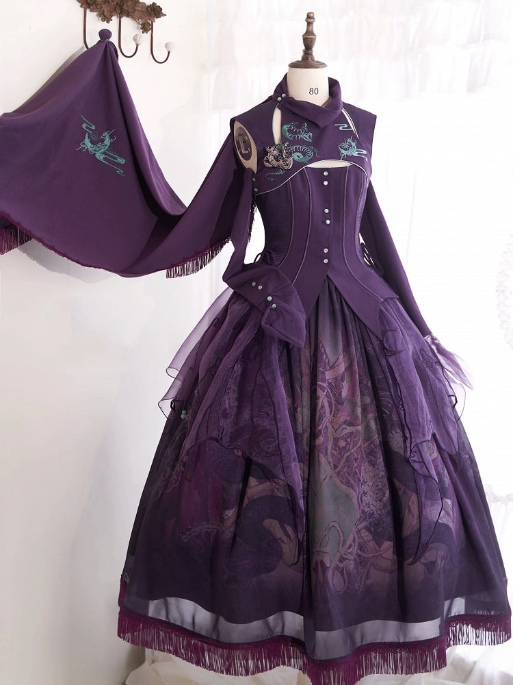 Purple Gothic Snake Bones Embroidery Sleeveless Top