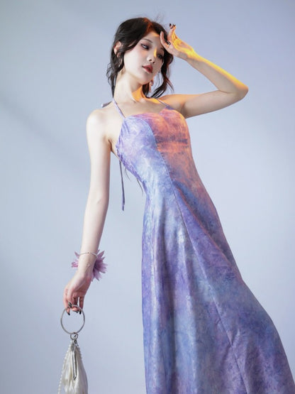 Satin A-Line Chinese Style Floral Slip Dress - sijinstudio