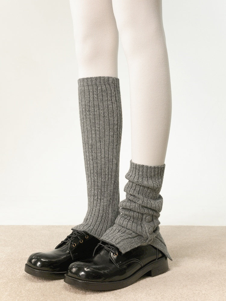 Striped Design Leg Black/Creamy Vertical with Warmers Pattern 35CM/48CM White/Gray Button
